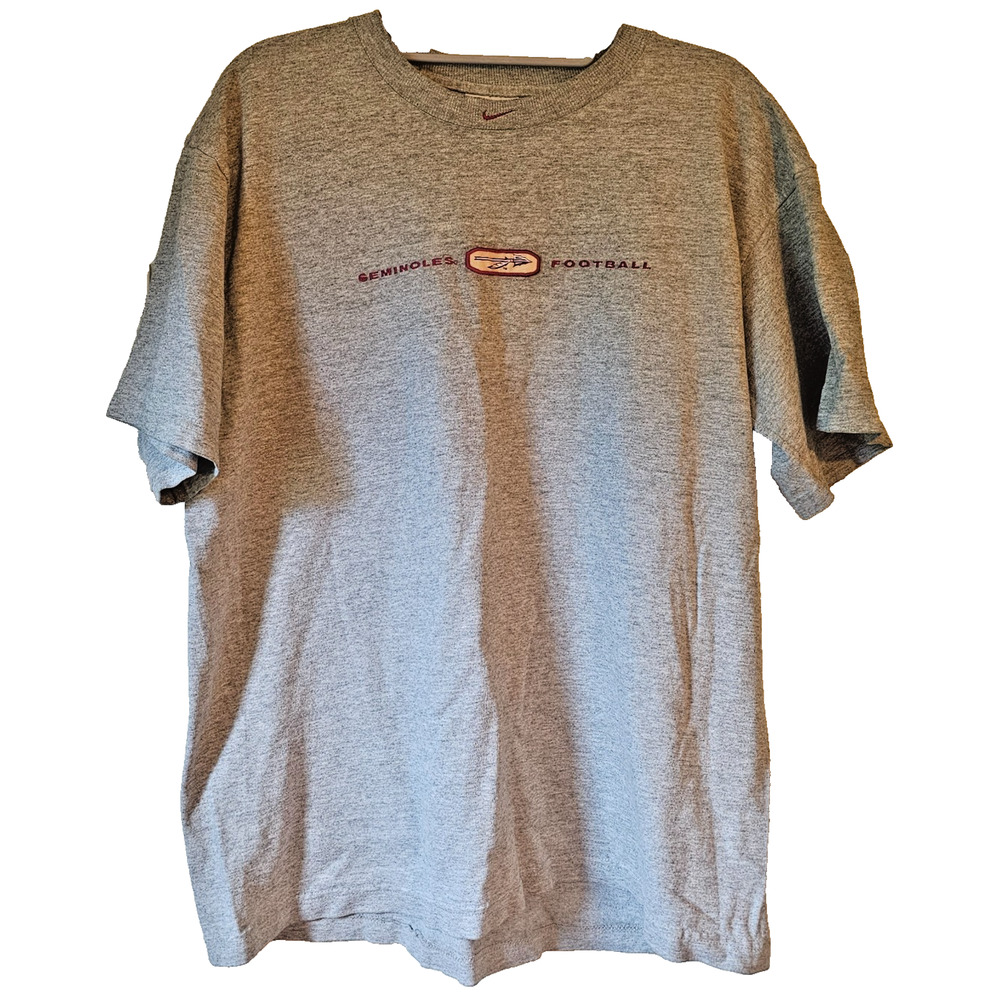 Vintage Nike Florida State Seminoles Football T Shirt Single Stitch Gray Medium